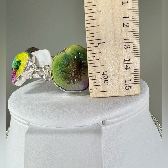 🌈 Unique Design Rainbow Solar Quartz 925 Large Stone Gemstone Necklace Bracelet - Picture 6 of 11